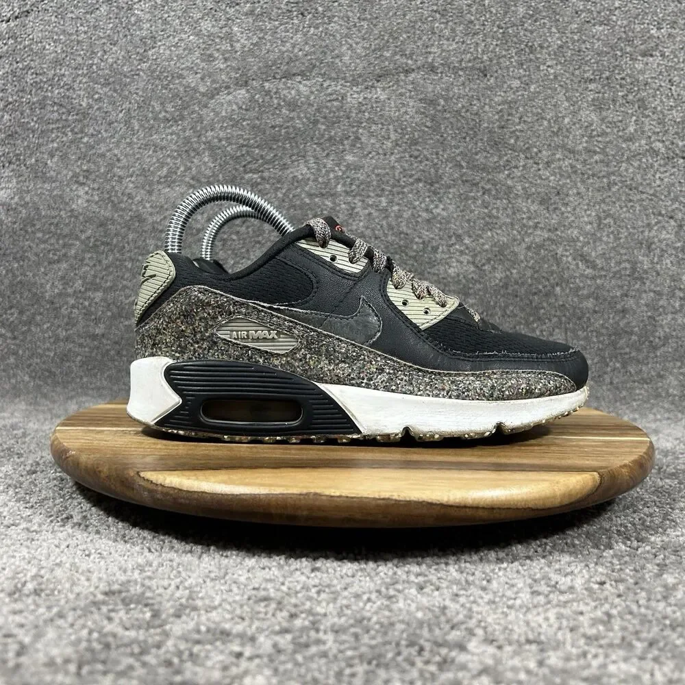 Nike Air Max 90 SE GS Grind CQ9909-001 Kid's Size 5Y Black Particle Shoes Used